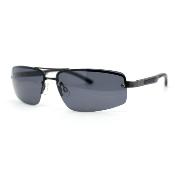 Polarized Antiglare Mens Rimless Rectangle Metal Rim Agent Sunglasses Gunmetal - Black