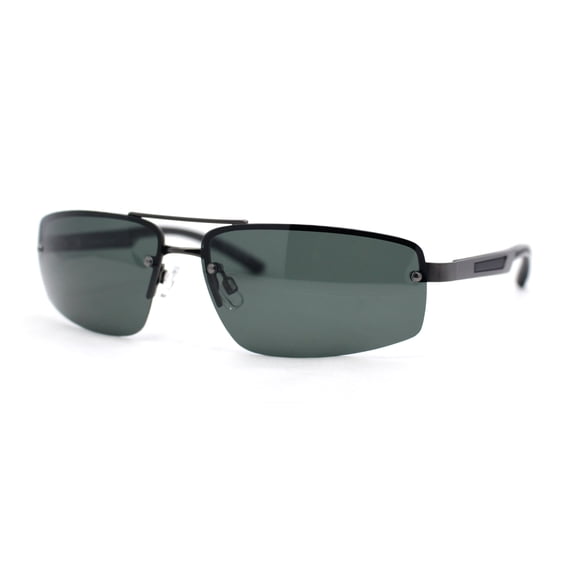 Polarized Antiglare Mens Rimless Rectangle Metal Rim Agent Sunglasses Gunmetal - Green