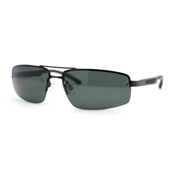 Polarized Antiglare Mens Rimless Rectangle Metal Rim Agent Sunglasses Gunmetal - Green