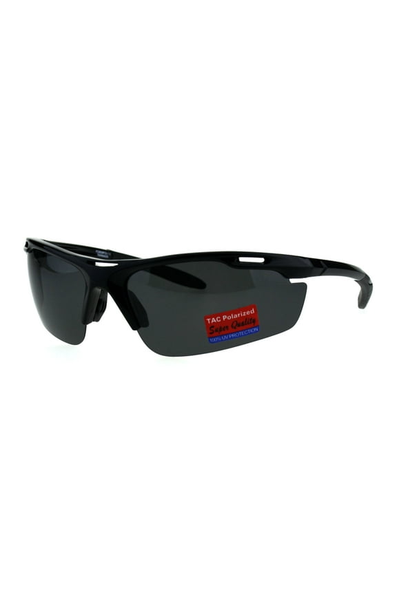 Polarized Antiglare Mens Runners Half Rim Sport Light Weight Sunglasses All Black