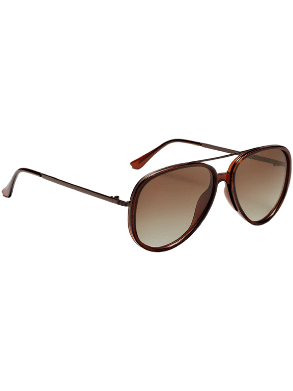 Polarized Aviator Sun Glasses for Men Women, Oversized Retro Style with Brown Gradient Lens, Sun Shield, Feather Light Metal Frame, Fashionable Large Driving Specs