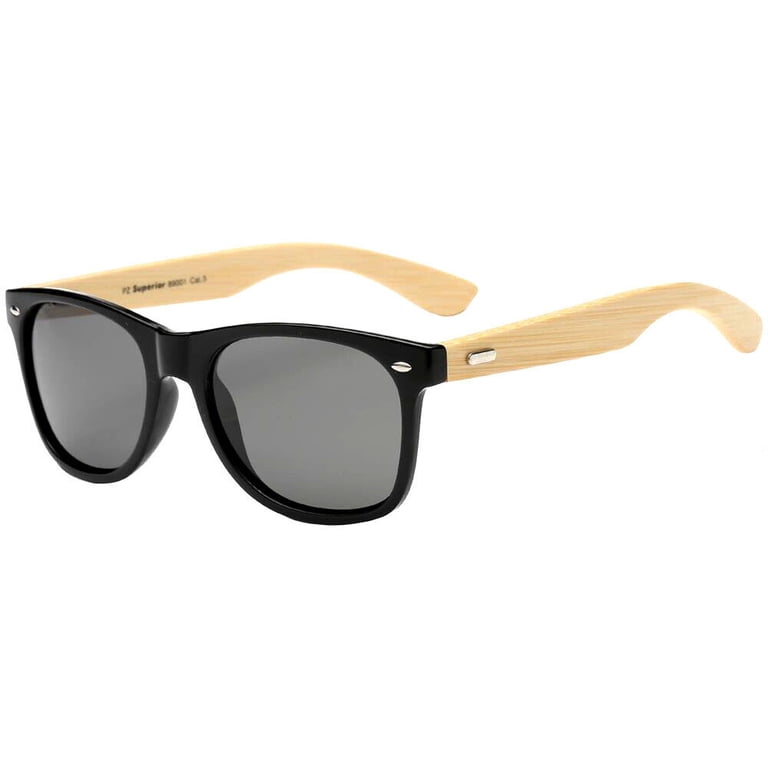 Polarized Bamboo Wood Arms Sunglasses Classic Driving Glasses Long Keeper Bamboo Wood Arms Sunglasses for Women Men (Black  main image 2