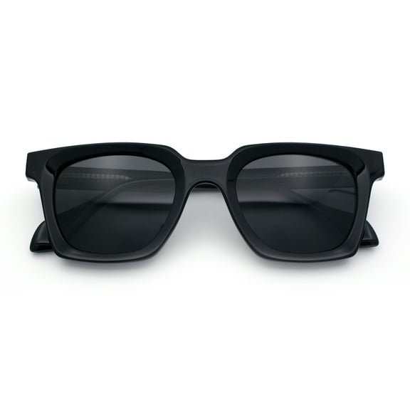 Polarized Beveled Thick Horn Rim Retro Hipster Gentlemanly Sunglasses All Black