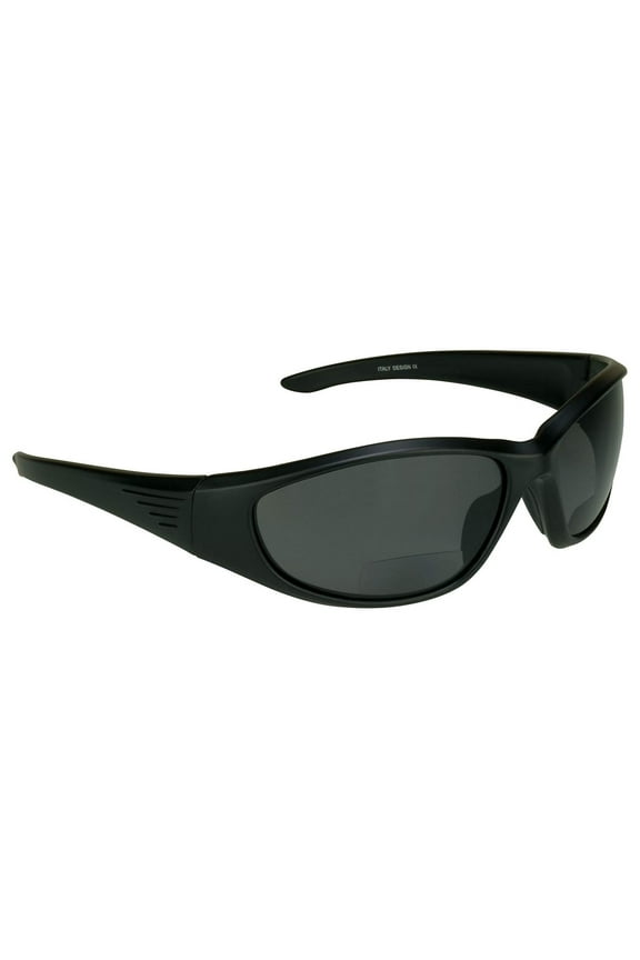 Polarized Bifocal Sunglasses Readers for Men Women Full Sport Wrap Frame Fishing Boating Beach Matte Black Smoke +2.50 Anti Glare Lenses