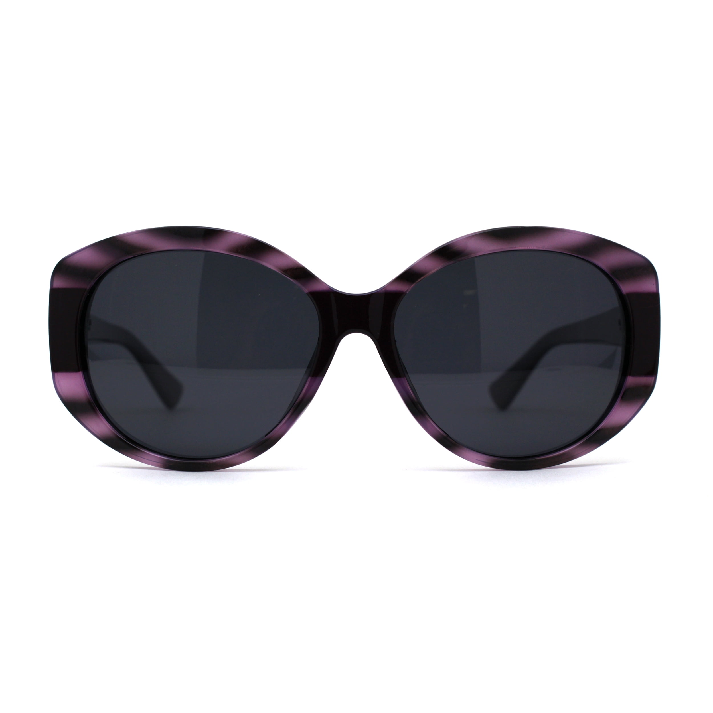 Polarized Chic Mod Womens Large Oval Designer Sunglasses Purple Tortoise Black