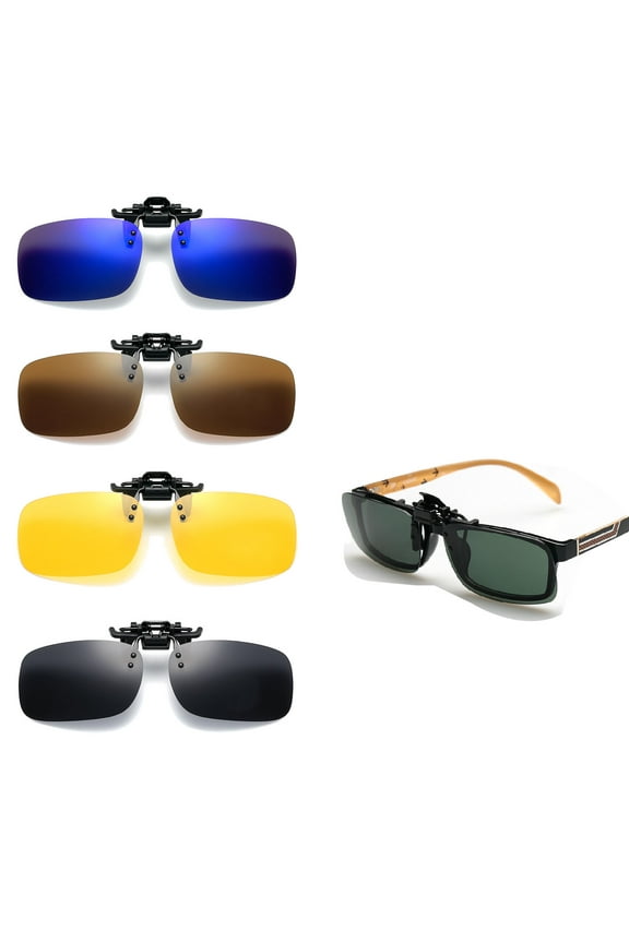 Polarized Clip-On Sunglasses 5 Pairs Rimless Flip Up Anti-Glare Driving Glasses, UV Protection Sun Glasses, Flip Up Clip On Sunglasses, Polarized Sunglasses Clips, for Driving Travelling (Unisex)