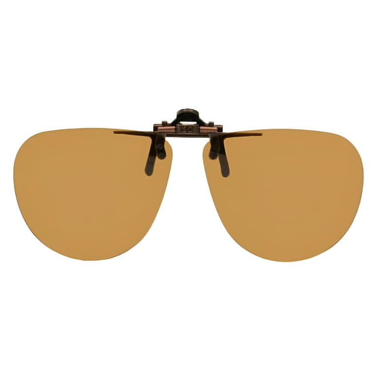 Polarized Clip on Flip up Sunglasses Medium Aviator 56mm Wide X 52mm High 129mm Wide Polarized Brown Lens