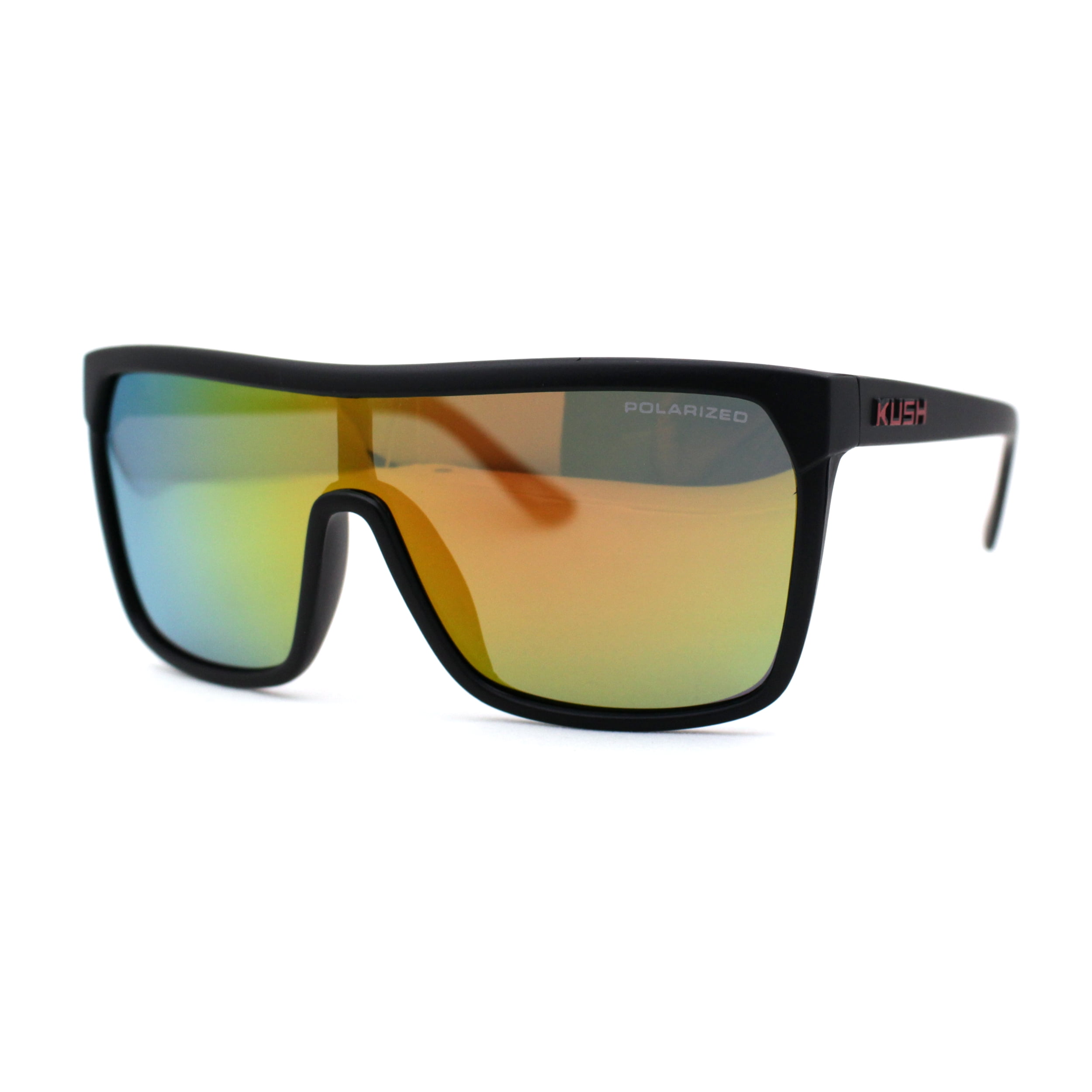 Polarized Color Mirror Kush Flat Top Shield Sport Oversize Sunglasses Red Logo Orange Mirror