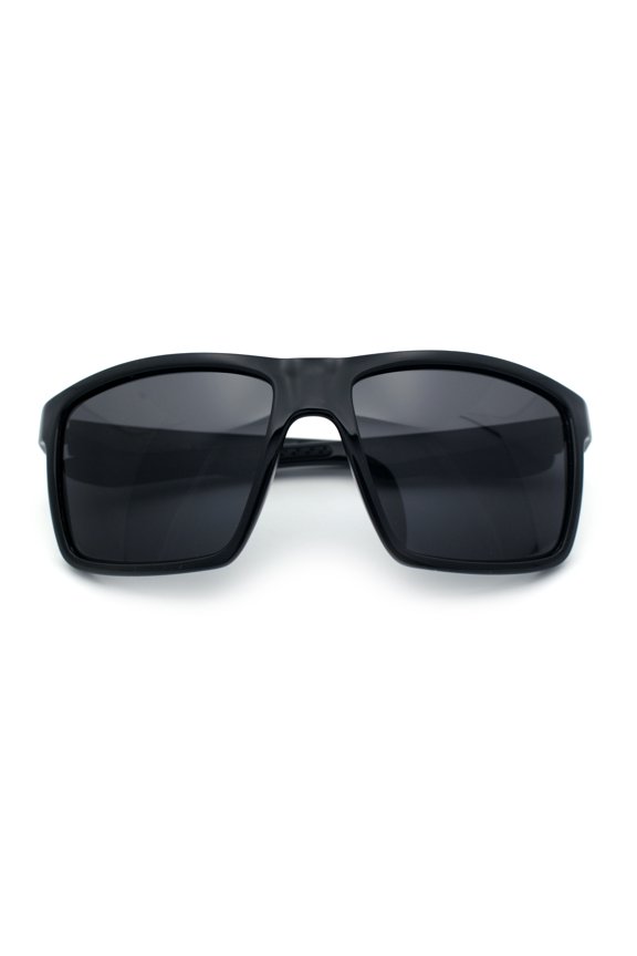 Polarized Color Mirror Mens Rectangle Sport Horn Rim Plastic Sunglasses All Black