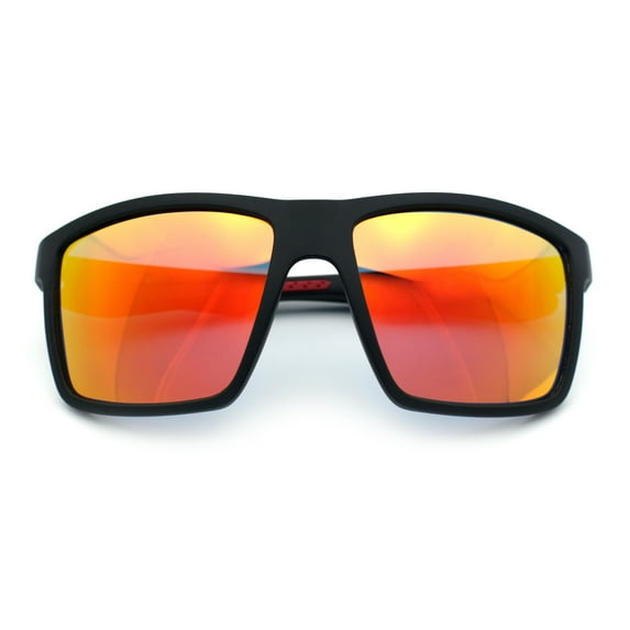 Polarized Color Mirror Mens Rectangle Sport Horn Rim Plastic Sunglasses Matte Black Red - Red Mirror