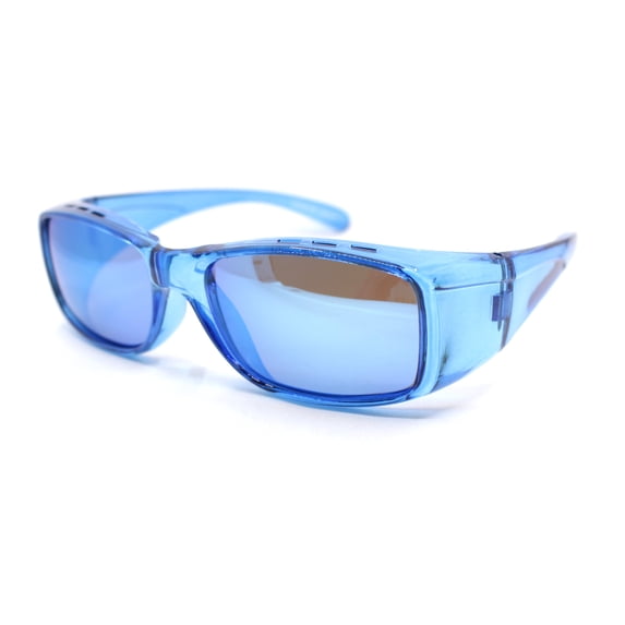 Polarized Colorful Mirror Lens 62mm Rectangle Fit Over Sunglasses Over Glasses Blue Mirror