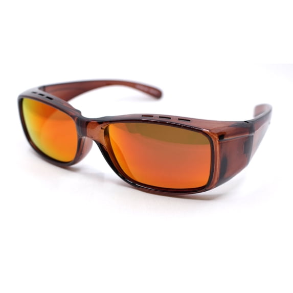 Polarized Colorful Mirror Lens 62mm Rectangle Fit Over Sunglasses Over Glasses Brown - Red Mirror