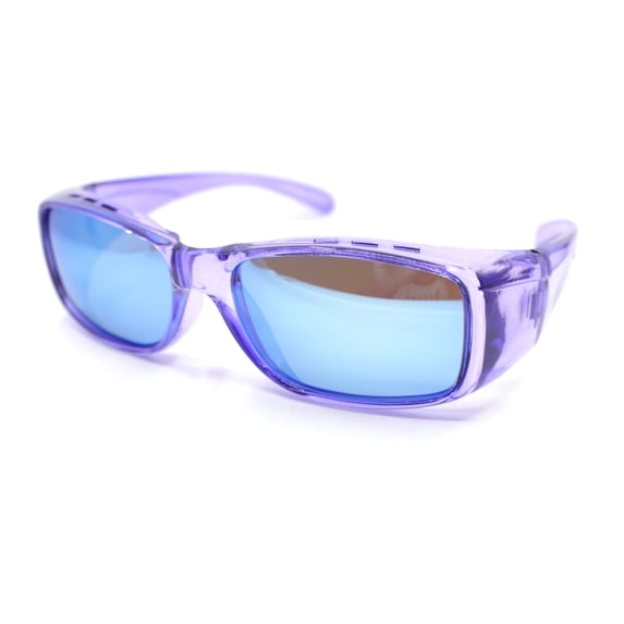 Polarized Colorful Mirror Lens 62mm Rectangle Fit Over Sunglasses Over Glasses Purple - Blue Mirror
