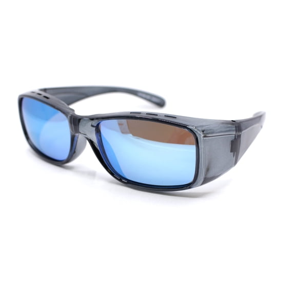 Polarized Colorful Mirror Lens 62mm Rectangle Fit Over Sunglasses Over Glasses Slate - Blue Mirror