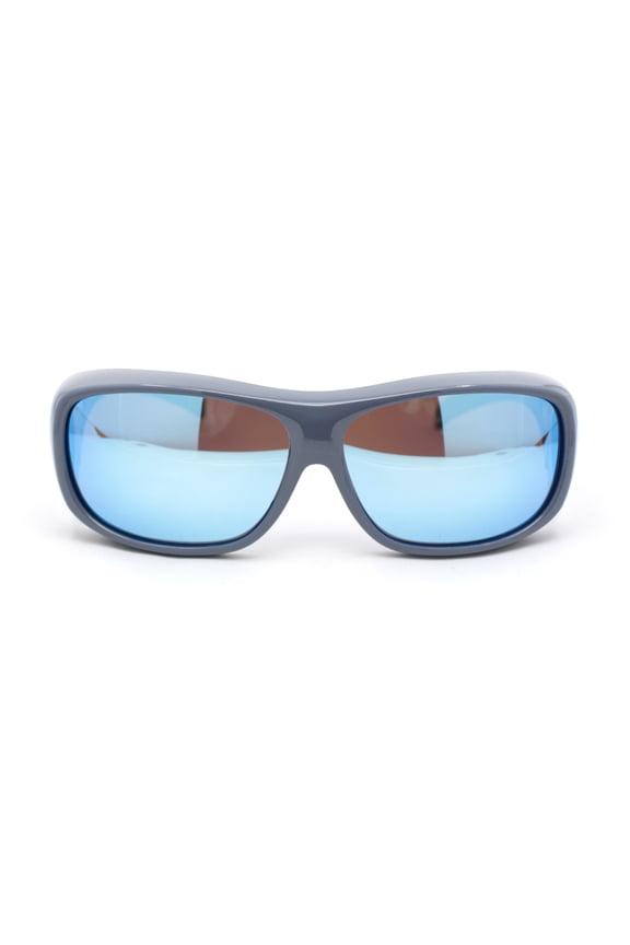 Polarized Colorful Mirror Lens Rectangle 62mm Fit Over Sunglasses Over Glasses Grey - Blue Mirror