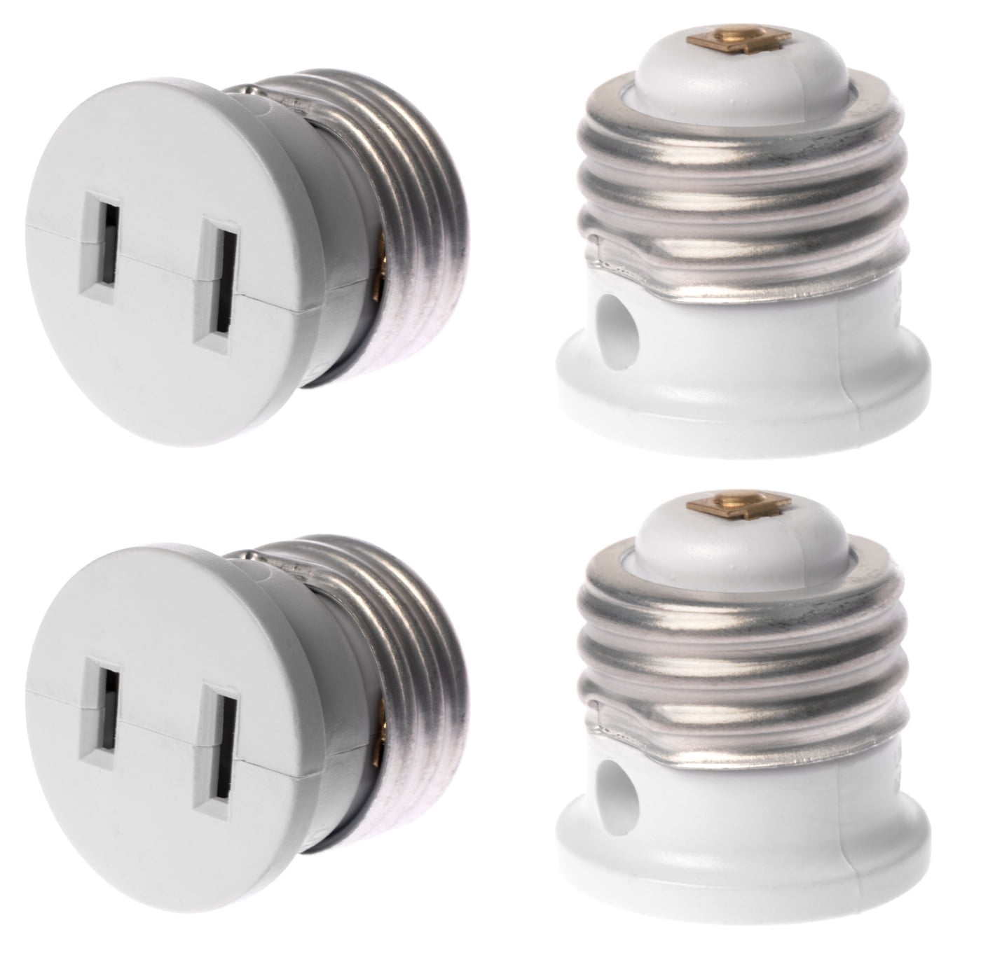 Polarized E26 Base Light Bulb Socket Plug  Convert Any E26 Socket into 2 Prong Outlet | 4 Pack