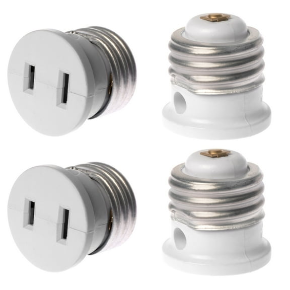 Polarized E26 Base Light Bulb Socket Plug – Convert Any E26 Socket into 2 Prong Outlet | 4 Pack