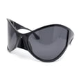 thumbnail image 1 of Polarized Exaggerated XXL Wrap Curved Mask Style Plastic Sunglasses All Black, 1 of 4
