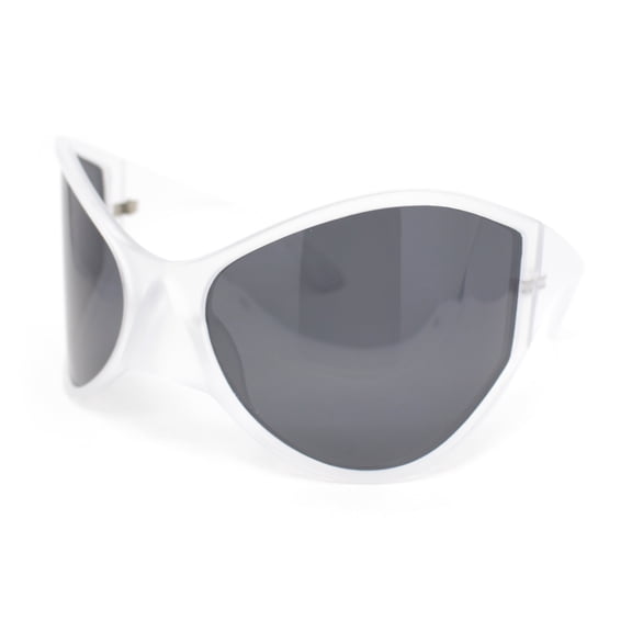 Polarized Exaggerated XXL Wrap Curved Mask Style Plastic Sunglasses Frost - Black