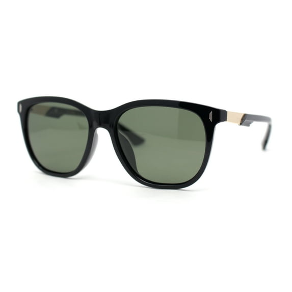 Polarized Fancy Gentlemans Horn Rim Sleek Plastic Rectangle Sunglasses Shiny Black Gold - Green