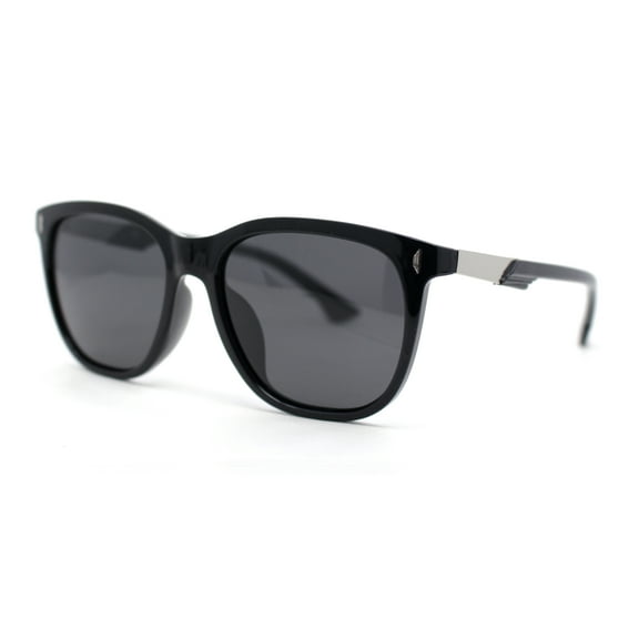 Polarized Fancy Gentlemans Horn Rim Sleek Plastic Rectangle Sunglasses Shiny Black Silver - Black