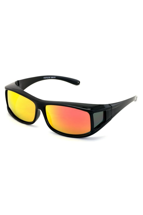 Polarized Fit Over Glasses Sunglasses 60mm Rectangular Frame Black Fire Mirror