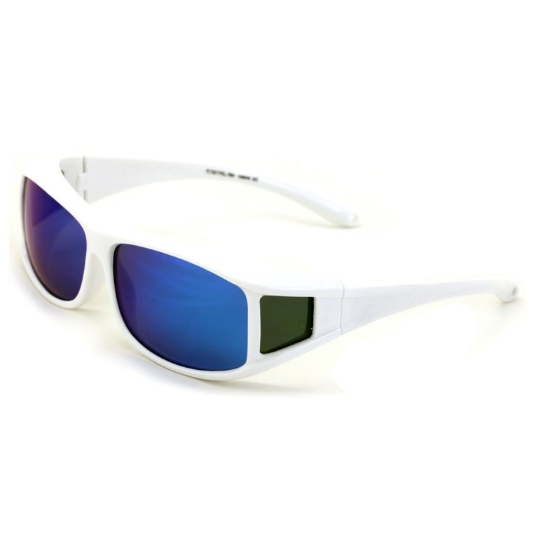 Polarized Fit Over Glasses Sunglasses 60mm Rectangular Frame White Mirror  Ice