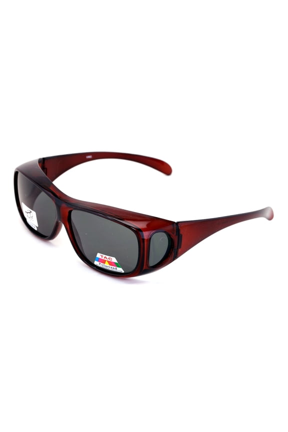 Polarized Fit Over Glasses Sunglasses Rectangular Frame 63MM Brown with Black Lens