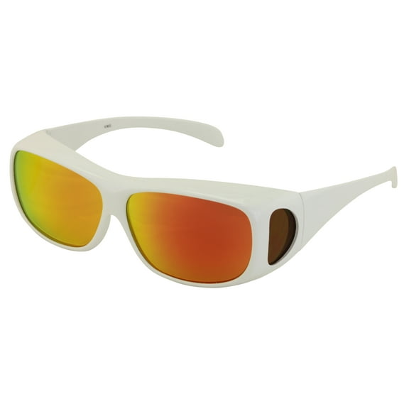 Polarized Fit Over Glasses Sunglasses Rectangular Frame 63MM White Fire Mirror