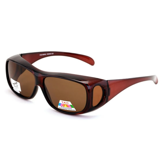 Polarized Fit Over Glasses Sunglasses Rectangular Frame Black Brown 63MM