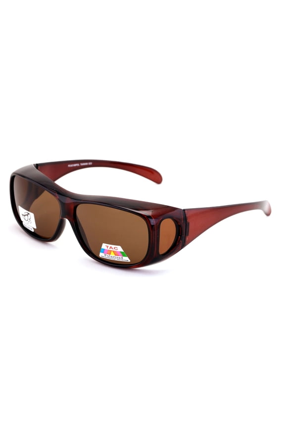 Polarized Fit Over Glasses Sunglasses Rectangular Frame Black Brown 63MM
