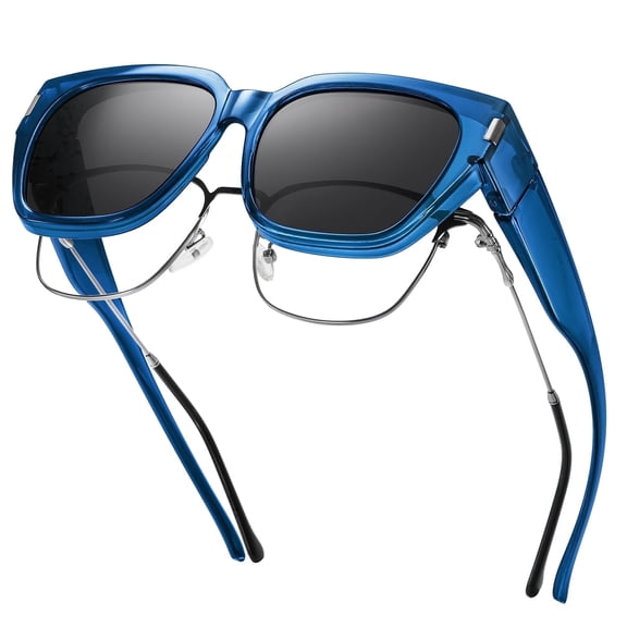 RMMEEY Polarized Fit Over Glasses Sunglasses for Women Men Trendy Square Wrap Around Shades UV Protection BlueGrey