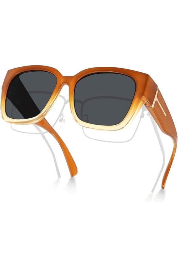 Polarized Fit Over Glasses Sunglasses for Women UV Protection, Trendy Square Wrap Around Shades for Driving Riding