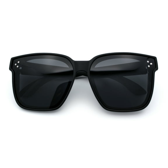 Polarized Fit Over Retro Rectangle Horn Rim Inset Lens Plastic Sunglasses Matte Black - Black