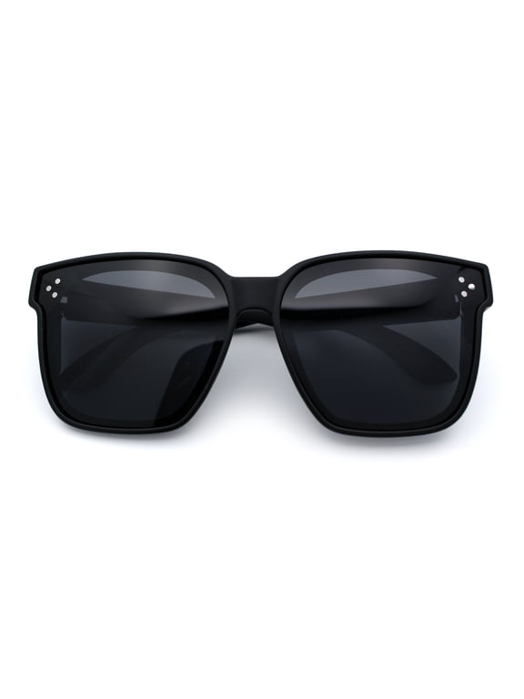 Polarized Fit Over Retro Rectangle Horn Rim Inset Lens Plastic Sunglasses Matte Black - Black