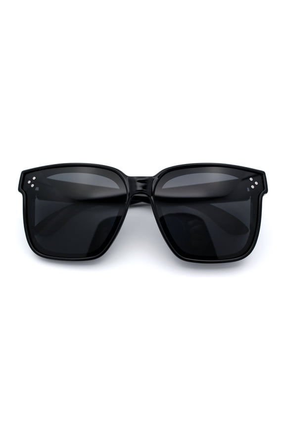 Polarized Fit Over Retro Rectangle Horn Rim Inset Lens Plastic Sunglasses Shiny Black - Black