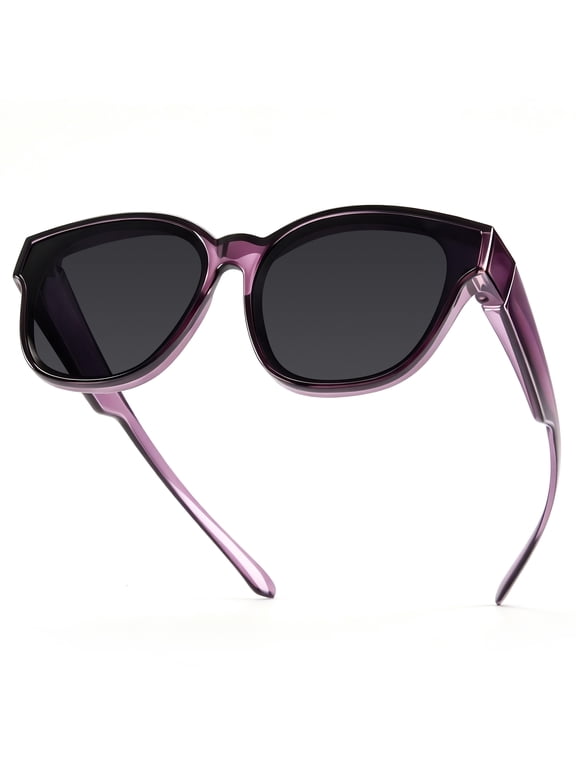 Polarized Fit-Over Sunglasses for Women & Teens, Cat Eye Over-Glasses UV400 Protection, Fits Prescription Frames Up to 4.92"×1.77", Wear Over Eyeglasses or Standalone, Beach Golf Fishing Outdoor