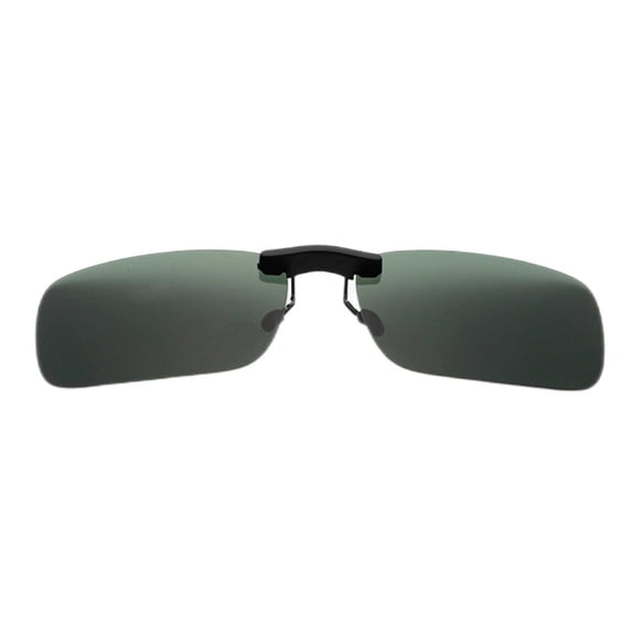 Polarized Flip-Up Clip-On Sunglasses, Rectangular Lens Cover for Prescription Glasses, Dark Green Lens