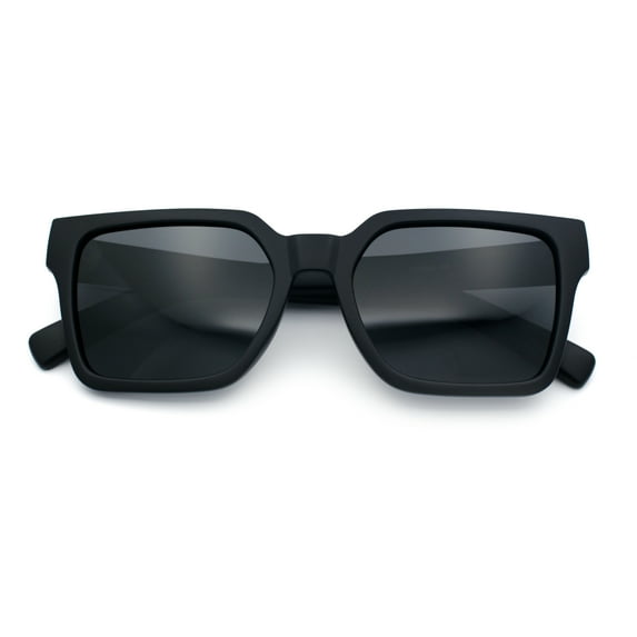 Polarized Gentlemanly Horn Rim Rectangle Plastic Minimalist Sunglasses Matte Black - Black