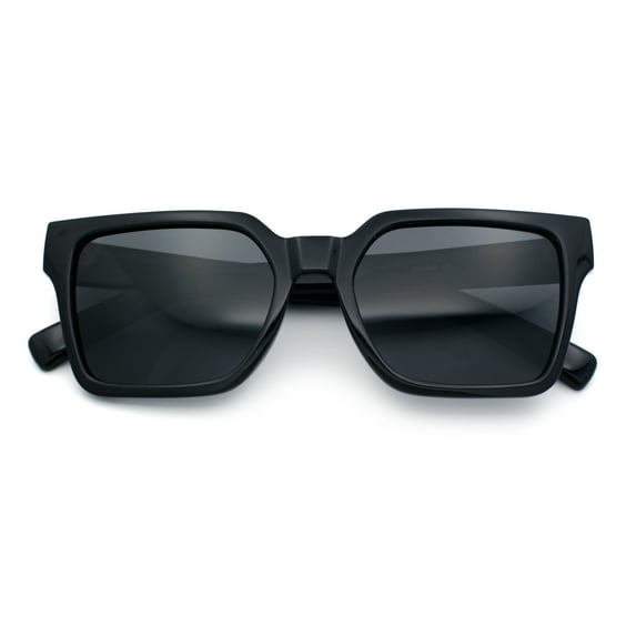 Polarized Gentlemanly Horn Rim Rectangle Plastic Minimalist Sunglasses Shiny Black - Black