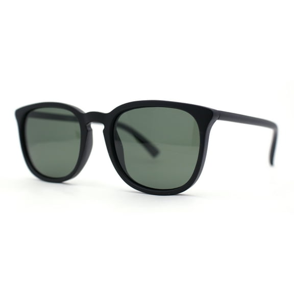 Polarized Gentlemanly Minimal Keyhole Bridge Thin Horn Rim Sunglasses Matte Black - Green