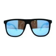 thumbnail image 1 of Polarized Hipster Flat Top Horn Rim Light Weight Slick Sunglasses Matte Black Blue Mirror, 1 of 4