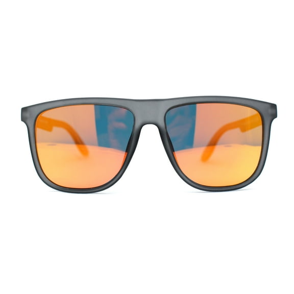 Polarized Hipster Flat Top Horn Rim Light Weight Slick Sunglasses Slate Orange Mirror