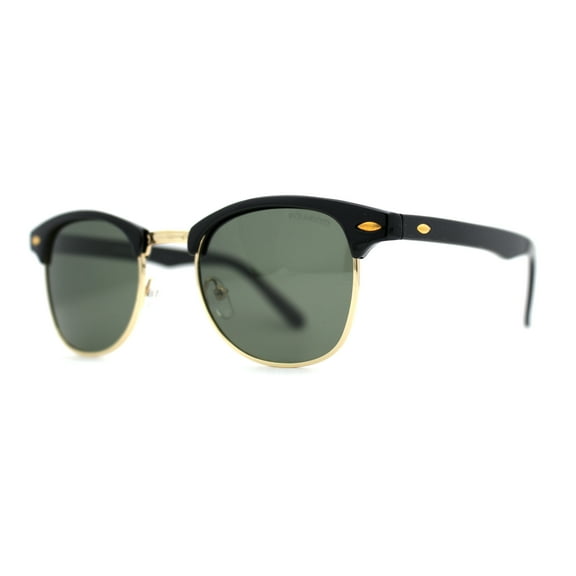 Polarized Hipster Iconic Half Horn Rim Sunglasses Black Gold Green