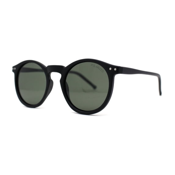 Polarized Hipster Round Keyhole Horn Rim Thin Plastic Sunglasses Matte Black Green