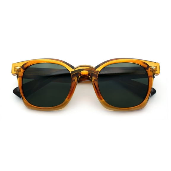 Polarized Iconic Thick Bevel Horn Rim Rectangular Hipster Sunglasses Orange Tortoise - Green