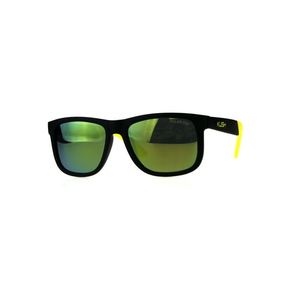 Polarized Kush Mens Rectangular Color Mirror Lens Sport Horn Rim Sunglasses Black Yellow