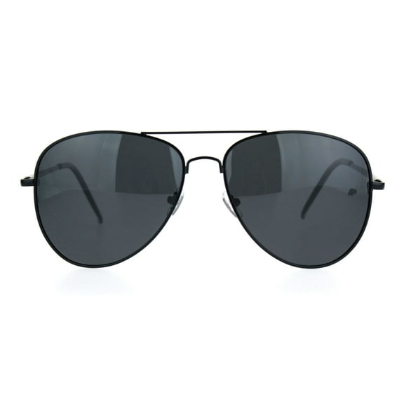 Polarized Lens Mens Classic Pilots Metal Rim Officer Style Sunglasses All Black