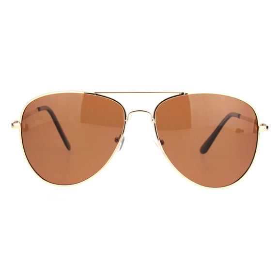 Polarized Lens Mens Classic Pilots Metal Rim Officer Style Sunglasses Gold Brown