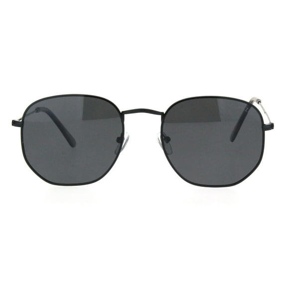 Polarized Lens Mens Rectangular Metal Rim Retro Dad Sunglasses All Black